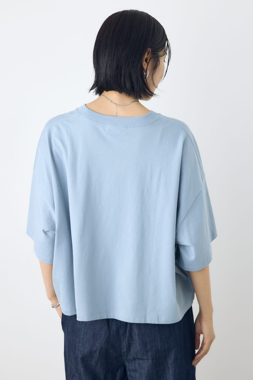 ドロップショルダーロゴ5分袖Tシャツ L/BLU M