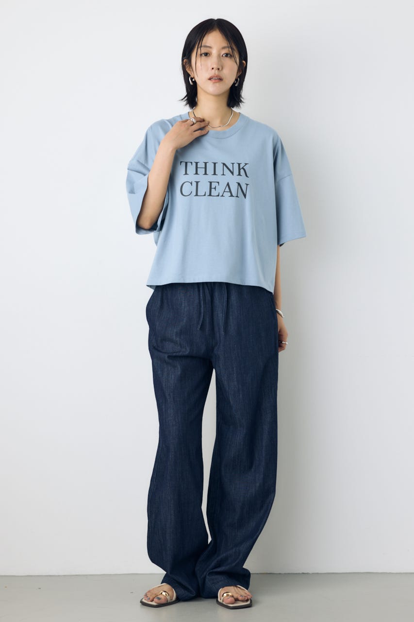 ドロップショルダーロゴ5分袖Tシャツ L/BLU M