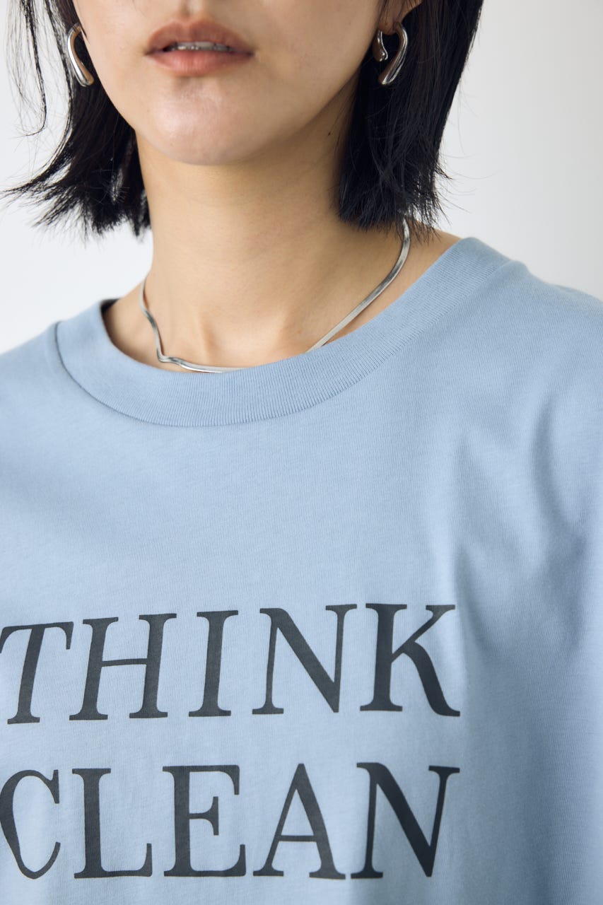 ドロップショルダーロゴ5分袖Tシャツ L/BLU M
