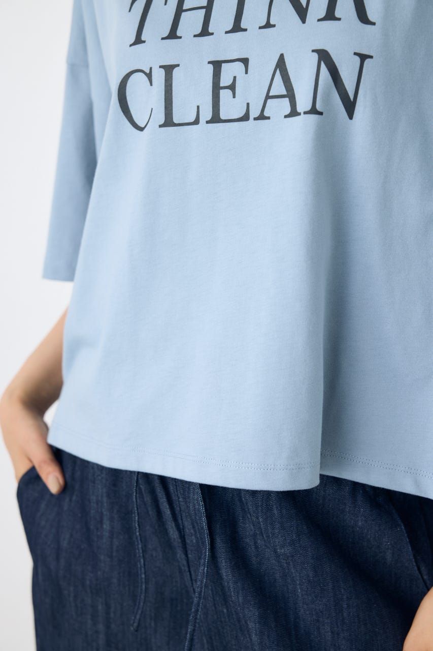 ドロップショルダーロゴ5分袖Tシャツ L/BLU M
