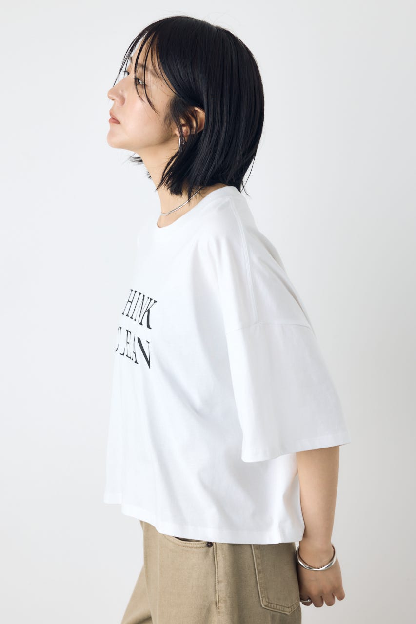 ドロップショルダーロゴ5分袖Tシャツ O/WHT M
