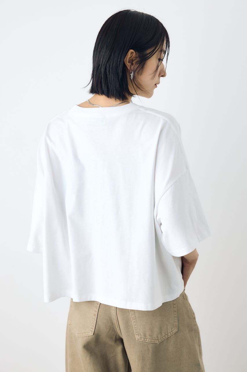 ドロップショルダーロゴ5分袖Tシャツ O/WHT M
