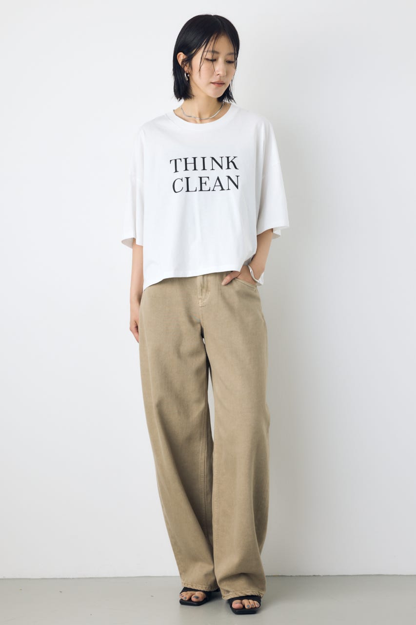 ドロップショルダーロゴ5分袖Tシャツ O/WHT M
