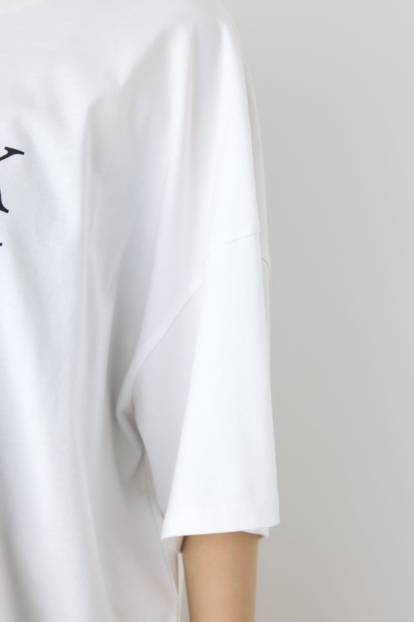 ドロップショルダーロゴ5分袖Tシャツ O/WHT M