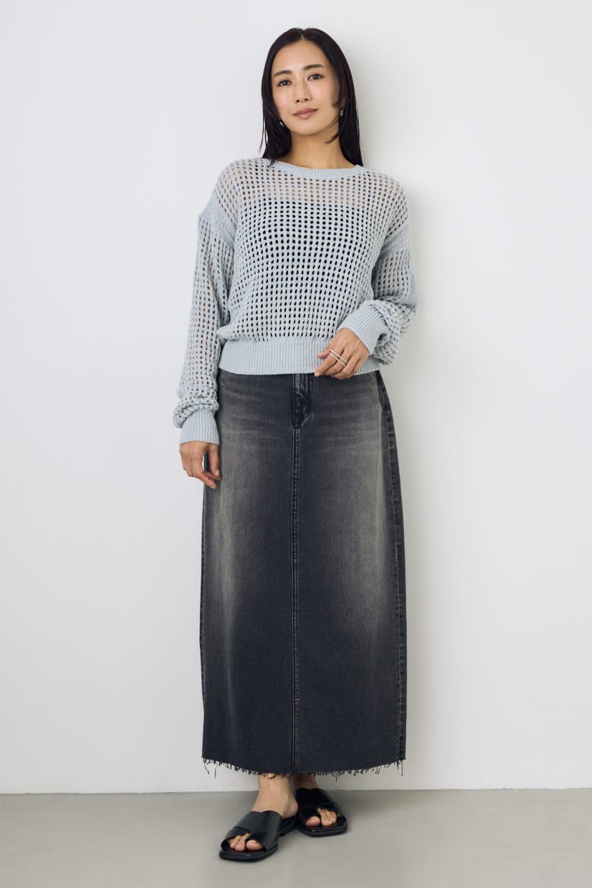 デニムロングスカート L/BLK M