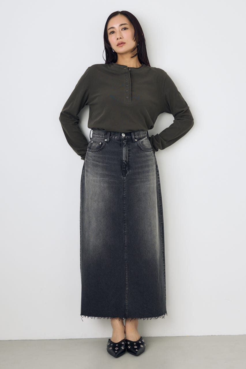 デニムロングスカート L/BLK M