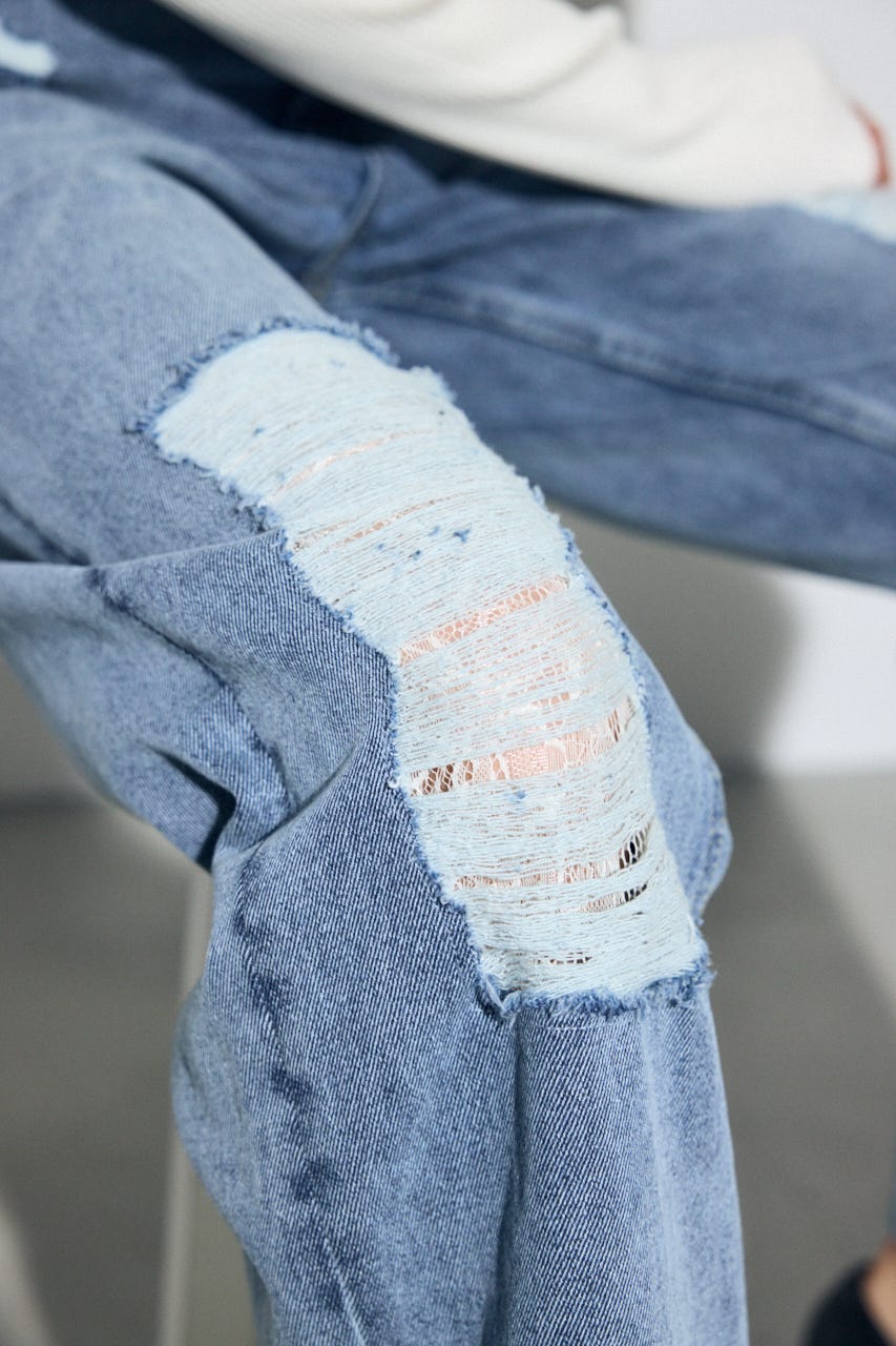 AZUL DENIM レースワイドデニム BLU M