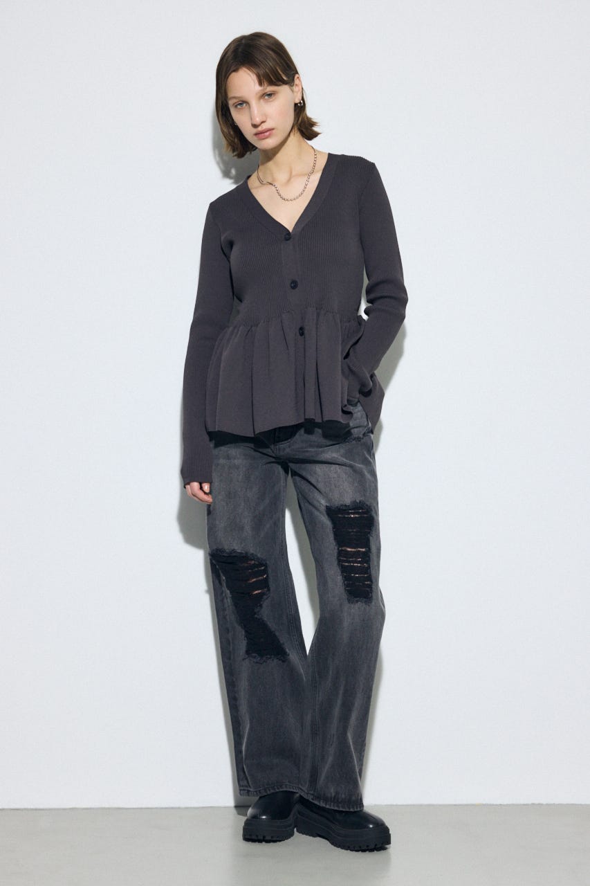 AZUL DENIM レースワイドデニム L/BLK M