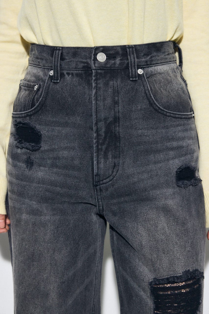AZUL DENIM レースワイドデニム L/BLK M