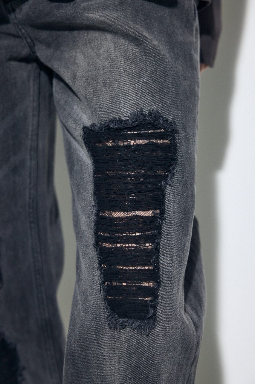 AZUL DENIM レースワイドデニム L/BLK M