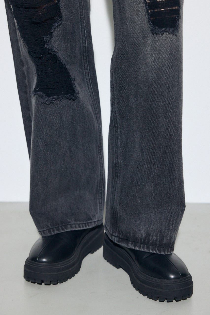 AZUL DENIM レースワイドデニム L/BLK M