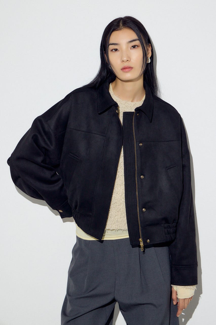 フェイクスエードショートブルゾン BLK FREE