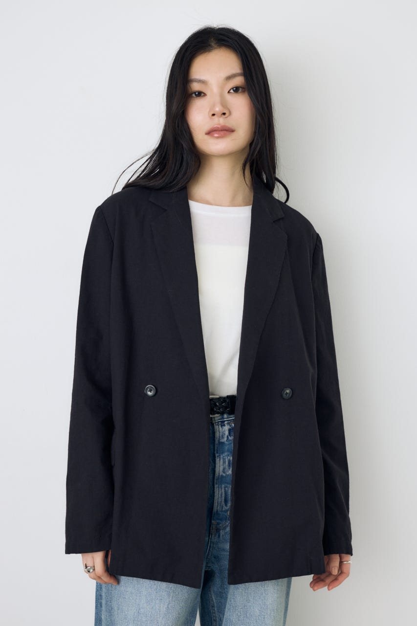 フレンチリネンCOOLMAXテーラードジャケット BLK M