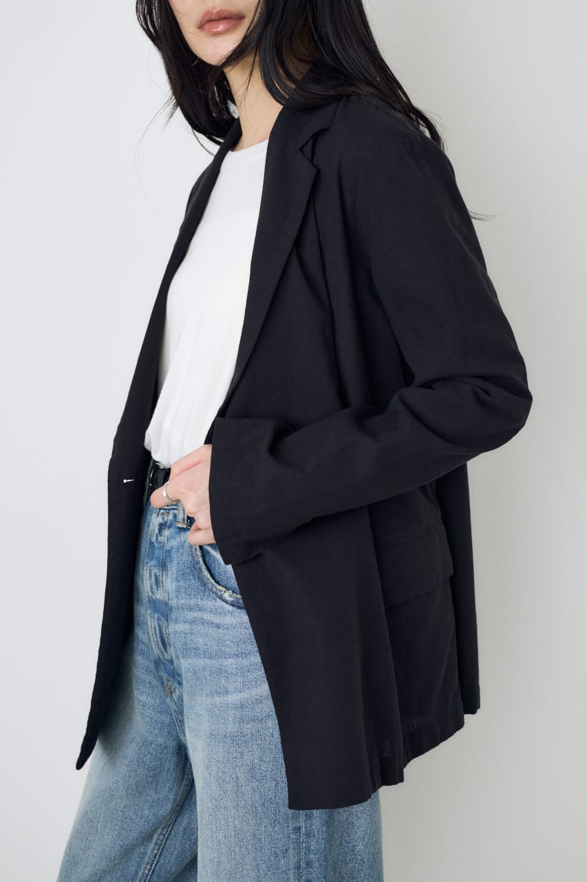 フレンチリネンCOOLMAXテーラードジャケット BLK M