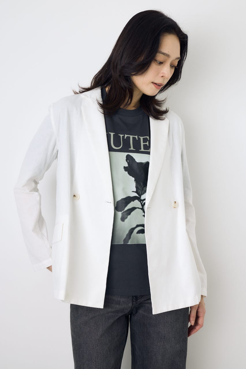 フレンチリネンCOOLMAXテーラードジャケット O/WHT M