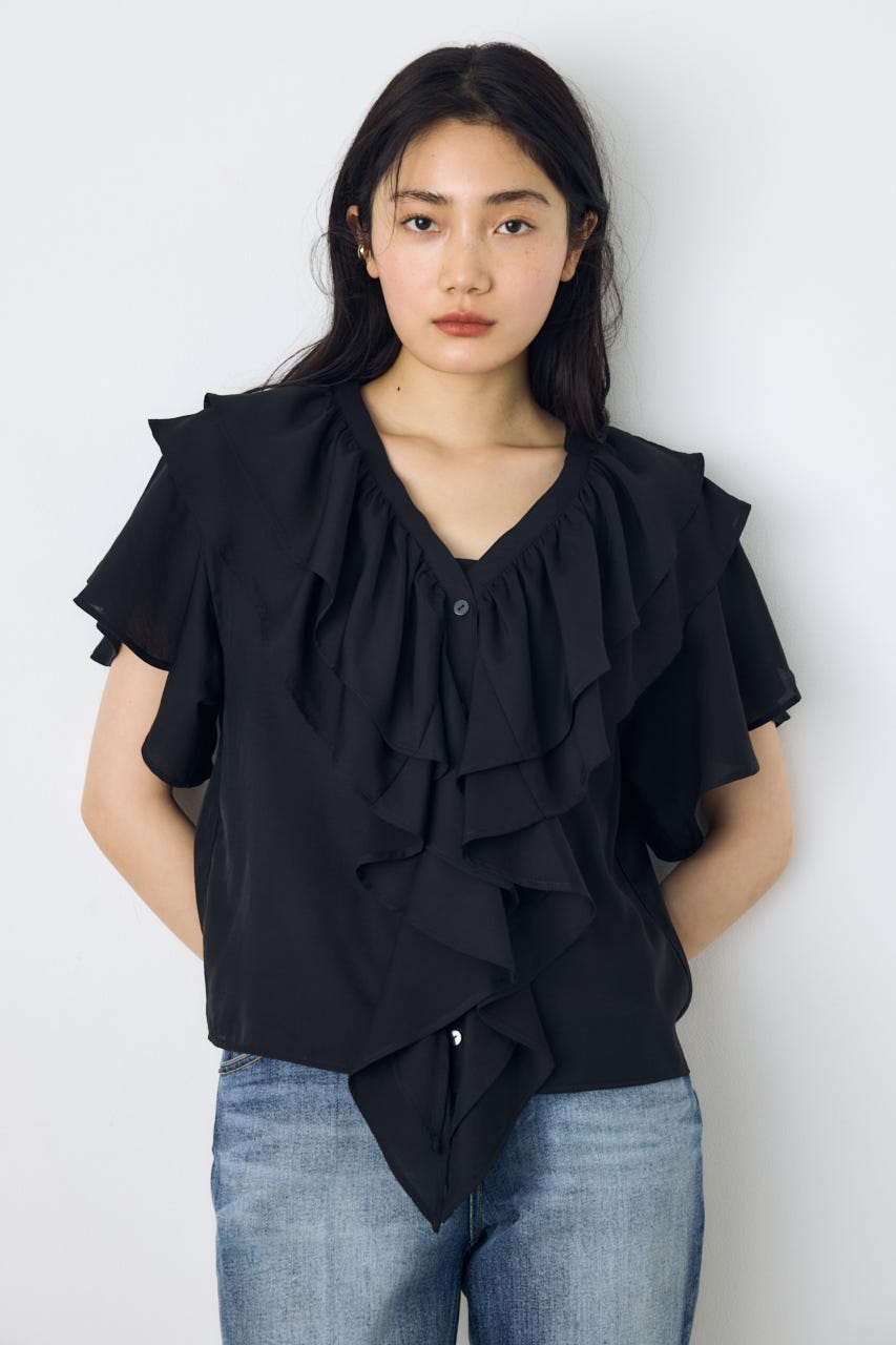 ラッフルブラウス BLK FREE