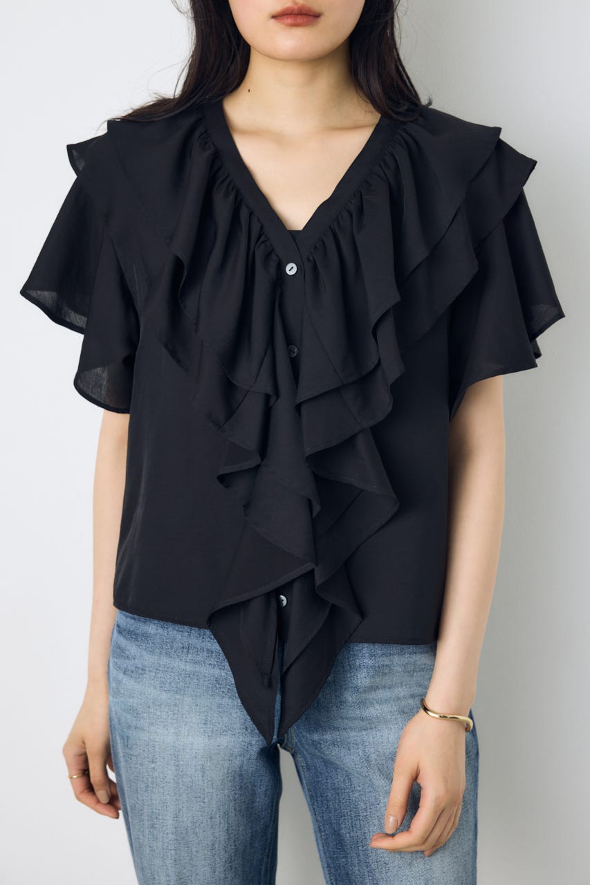 ラッフルブラウス BLK FREE