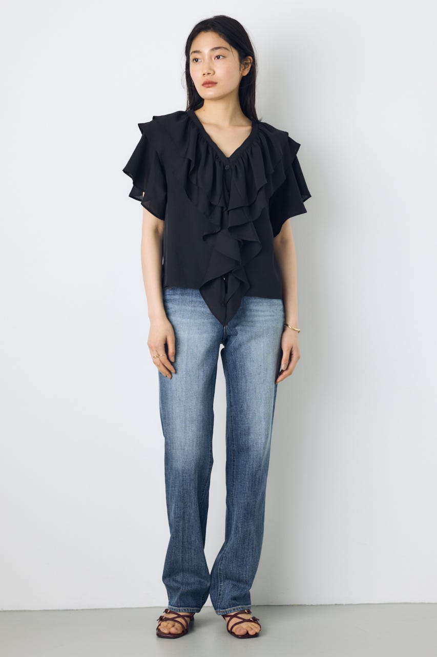 ラッフルブラウス BLK FREE