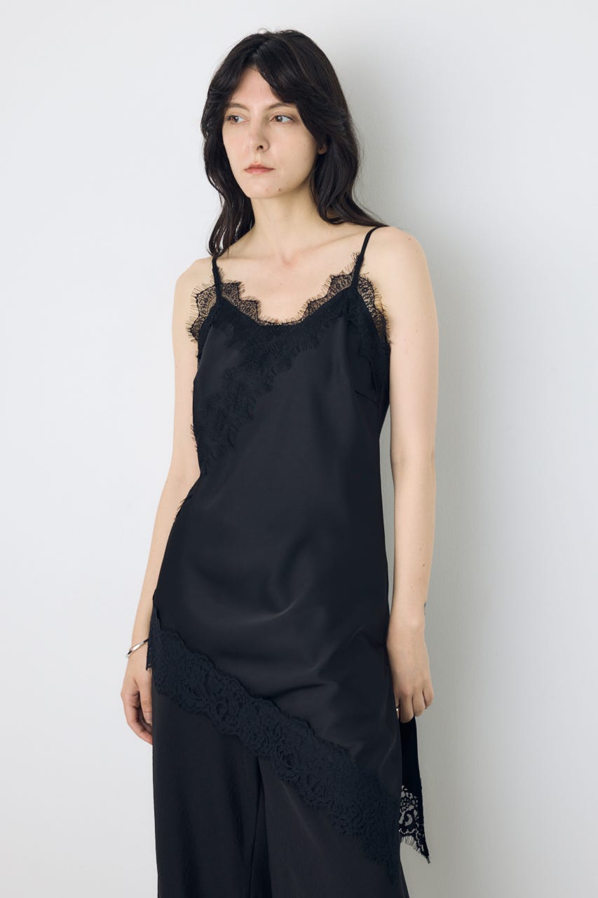 【着丈バリエ】レースサテンアシメキャミソール BLK M