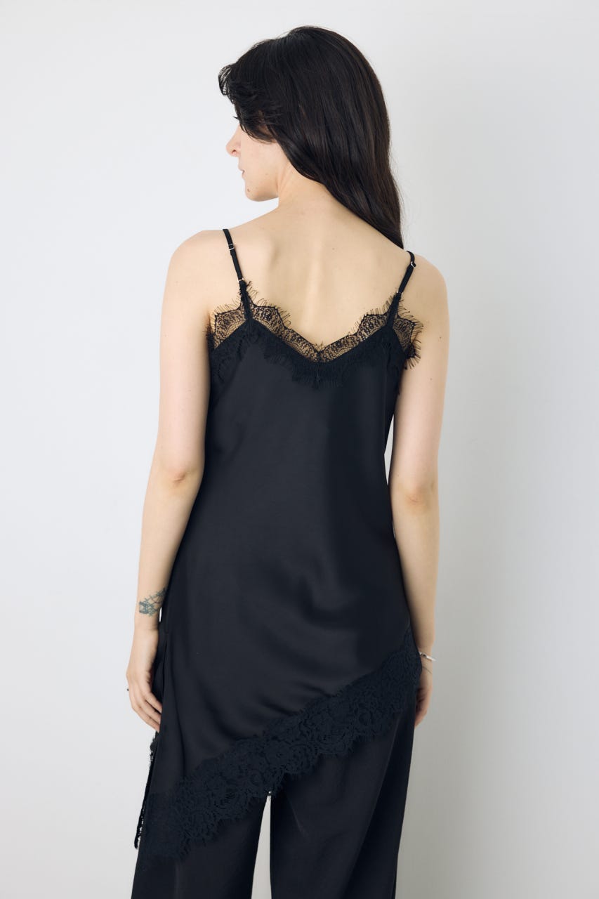 【着丈バリエ】レースサテンアシメキャミソール BLK M