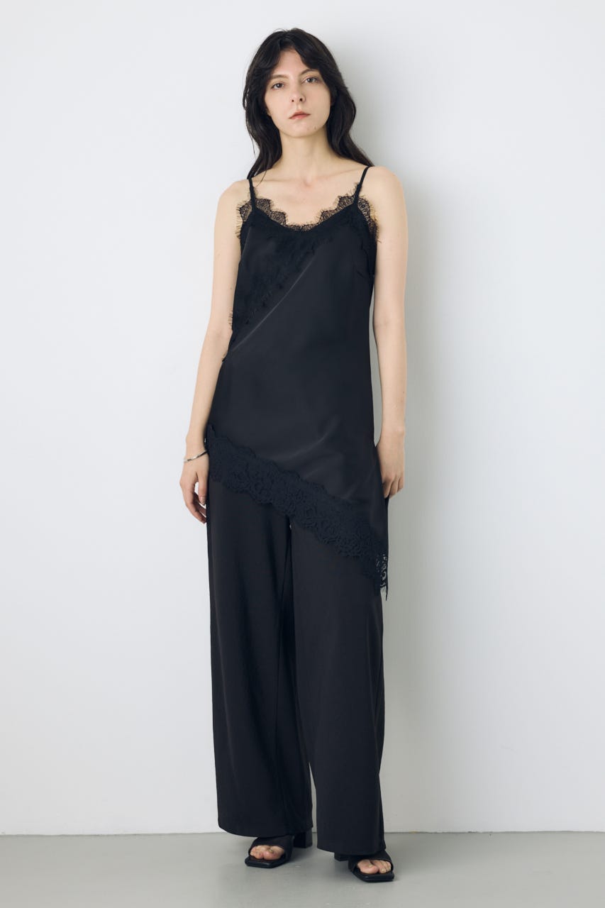 【着丈バリエ】レースサテンアシメキャミソール BLK M