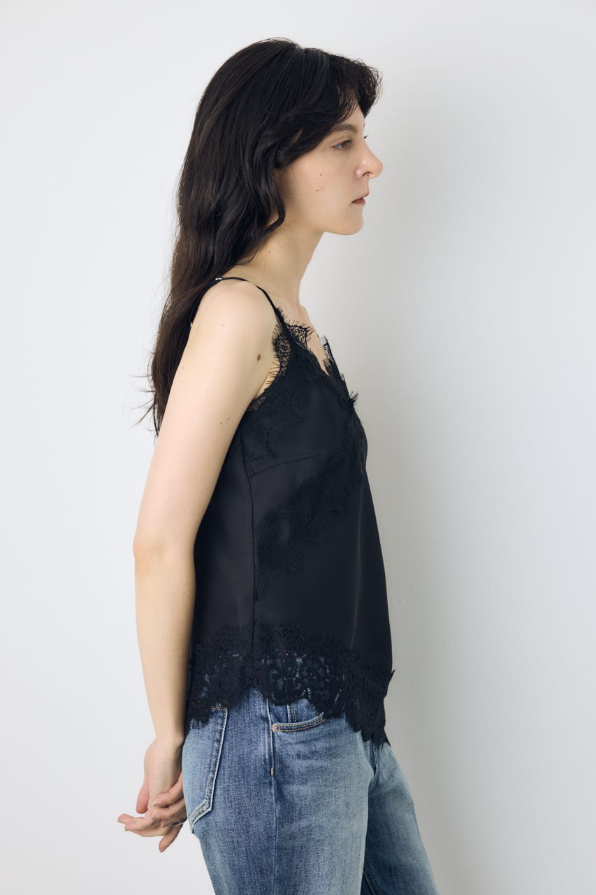 【着丈バリエ】レースサテンアシメキャミソール BLK M