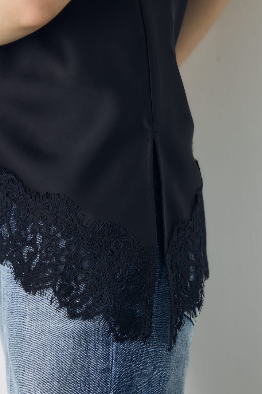 【着丈バリエ】レースサテンアシメキャミソール BLK M