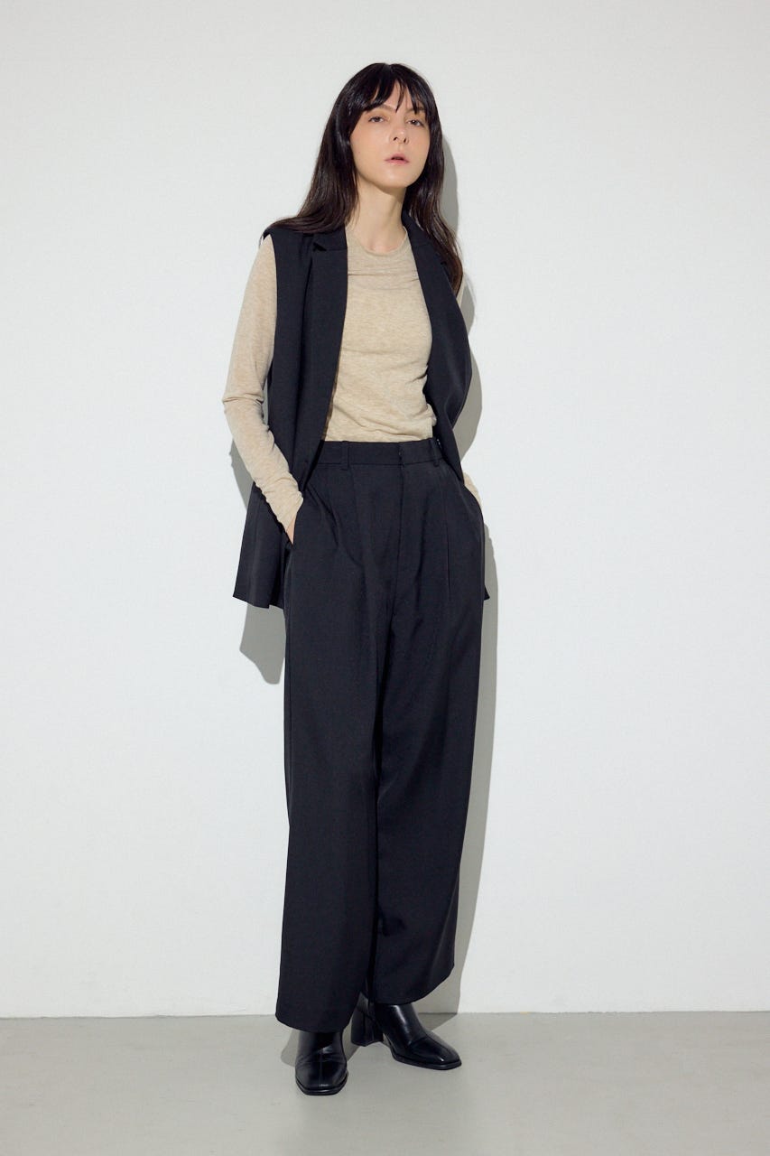 ベーシックタックワイドパンツ BLK S