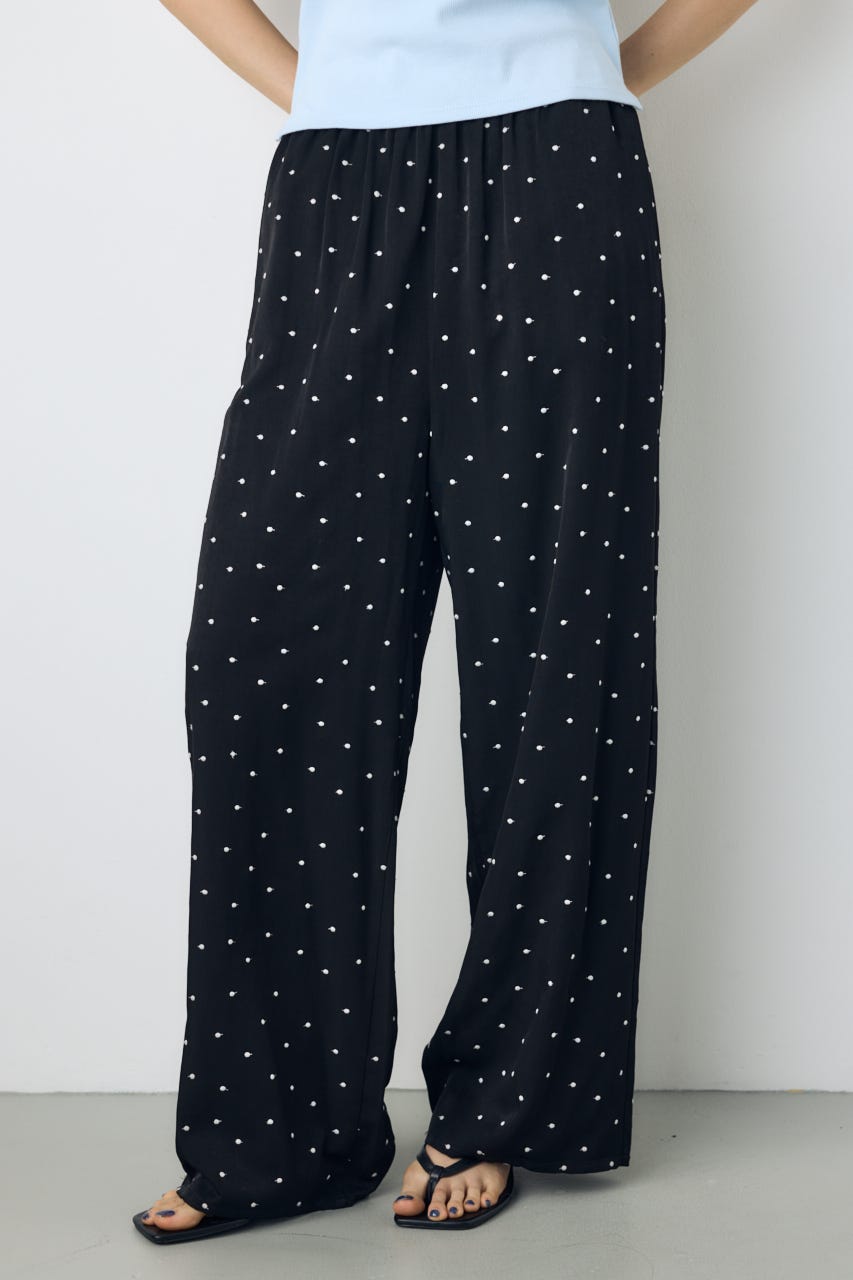 ドット刺繍ワイドパンツ 柄BLK S