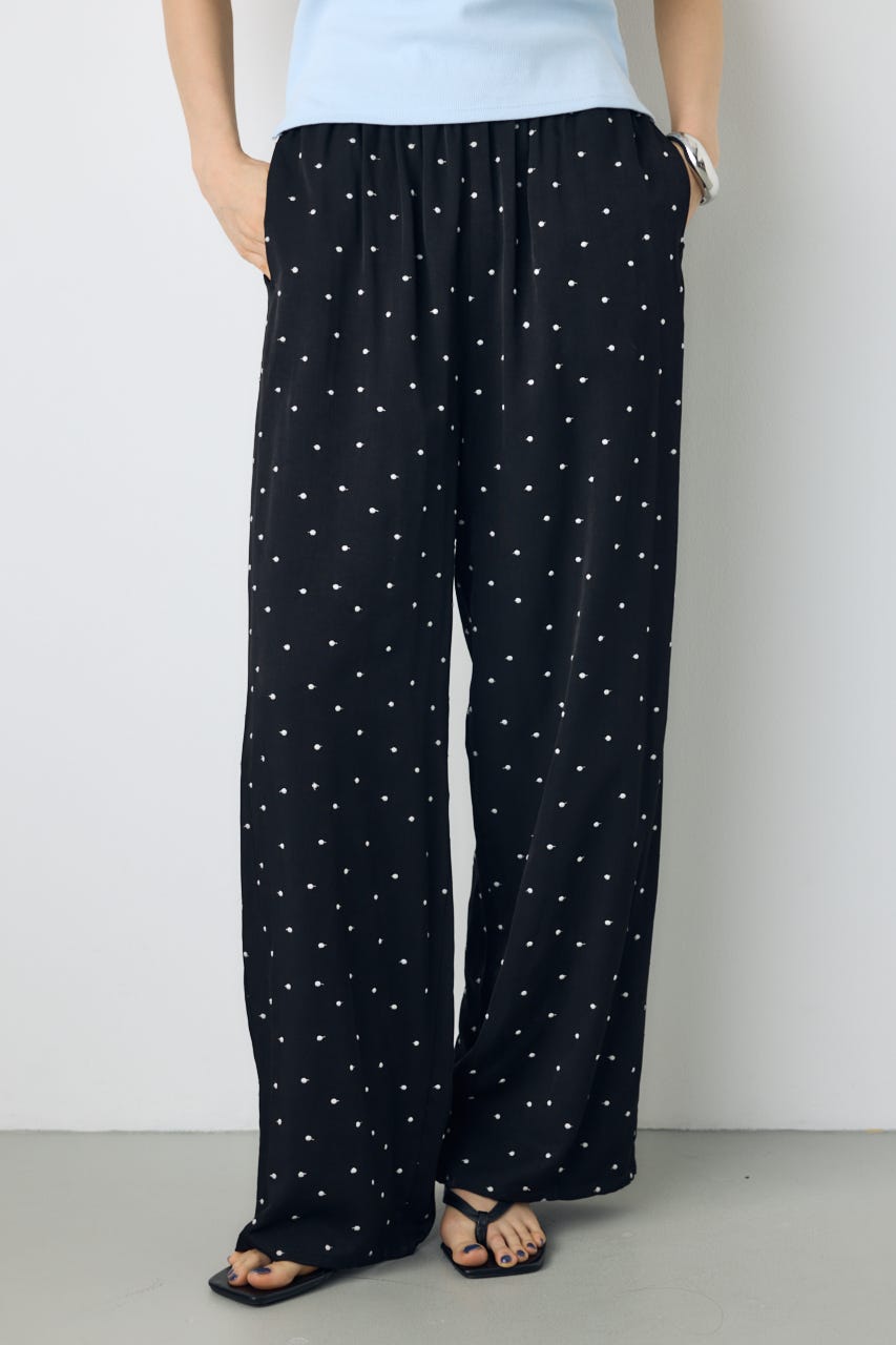 ドット刺繍ワイドパンツ 柄BLK S