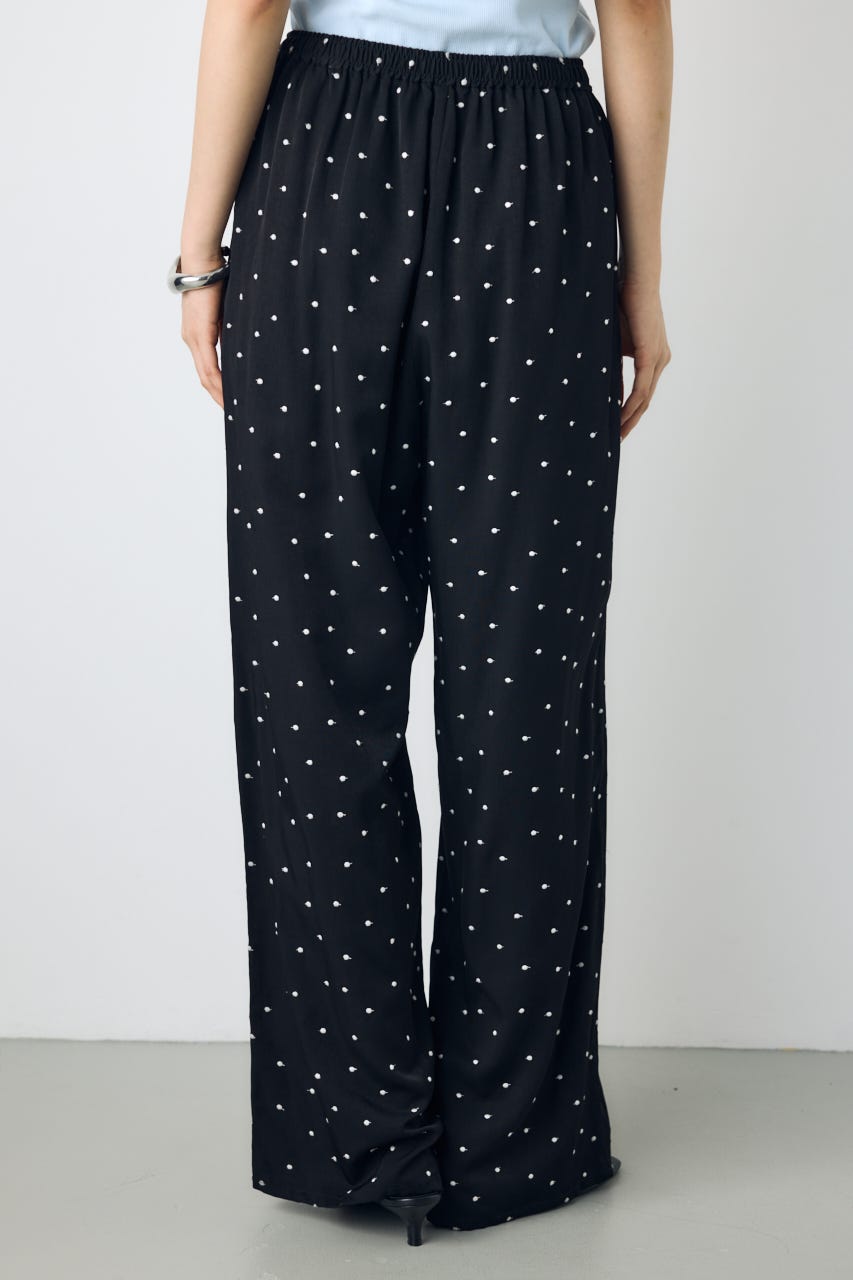 ドット刺繍ワイドパンツ 柄BLK S
