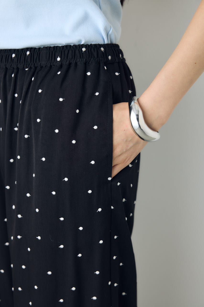 ドット刺繍ワイドパンツ 柄BLK S