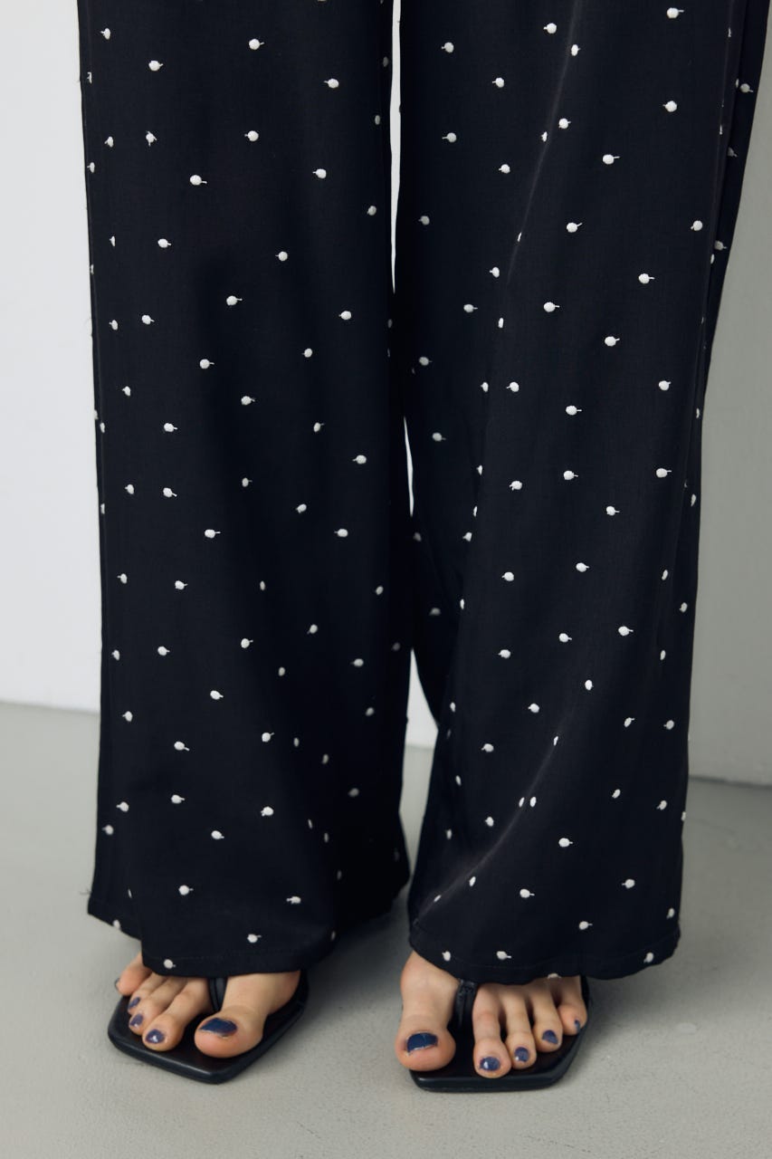 ドット刺繍ワイドパンツ 柄BLK S