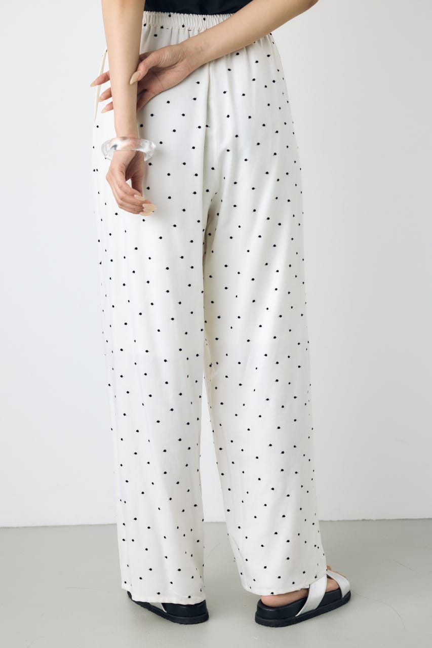 ドット刺繍ワイドパンツ 柄WHT S