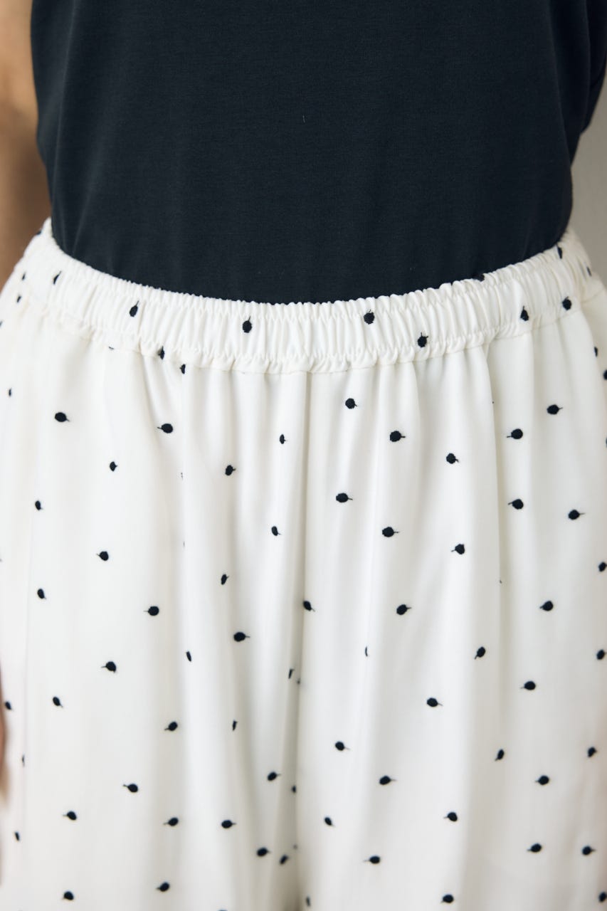 ドット刺繍ワイドパンツ 柄WHT S
