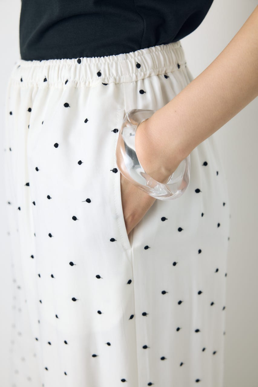 ドット刺繍ワイドパンツ 柄WHT S
