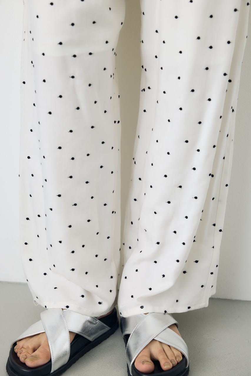 ドット刺繍ワイドパンツ 柄WHT S