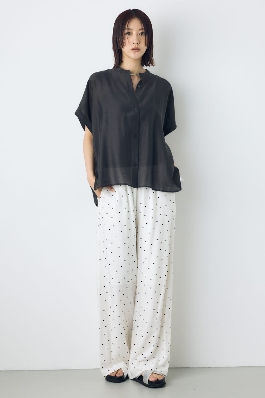 ドット刺繍ワイドパンツ 柄WHT S