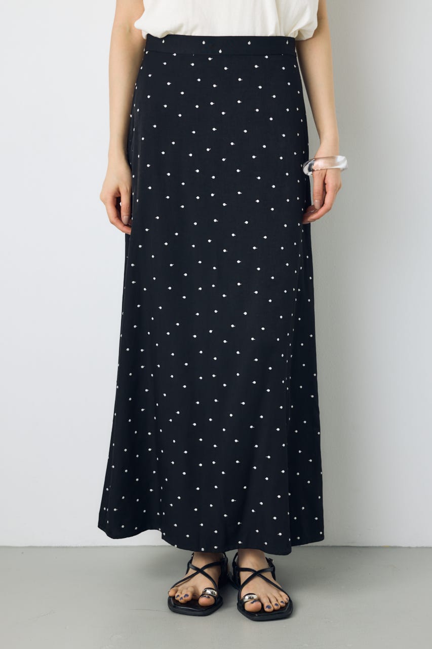 ドット刺繍ナロースカート 柄BLK S