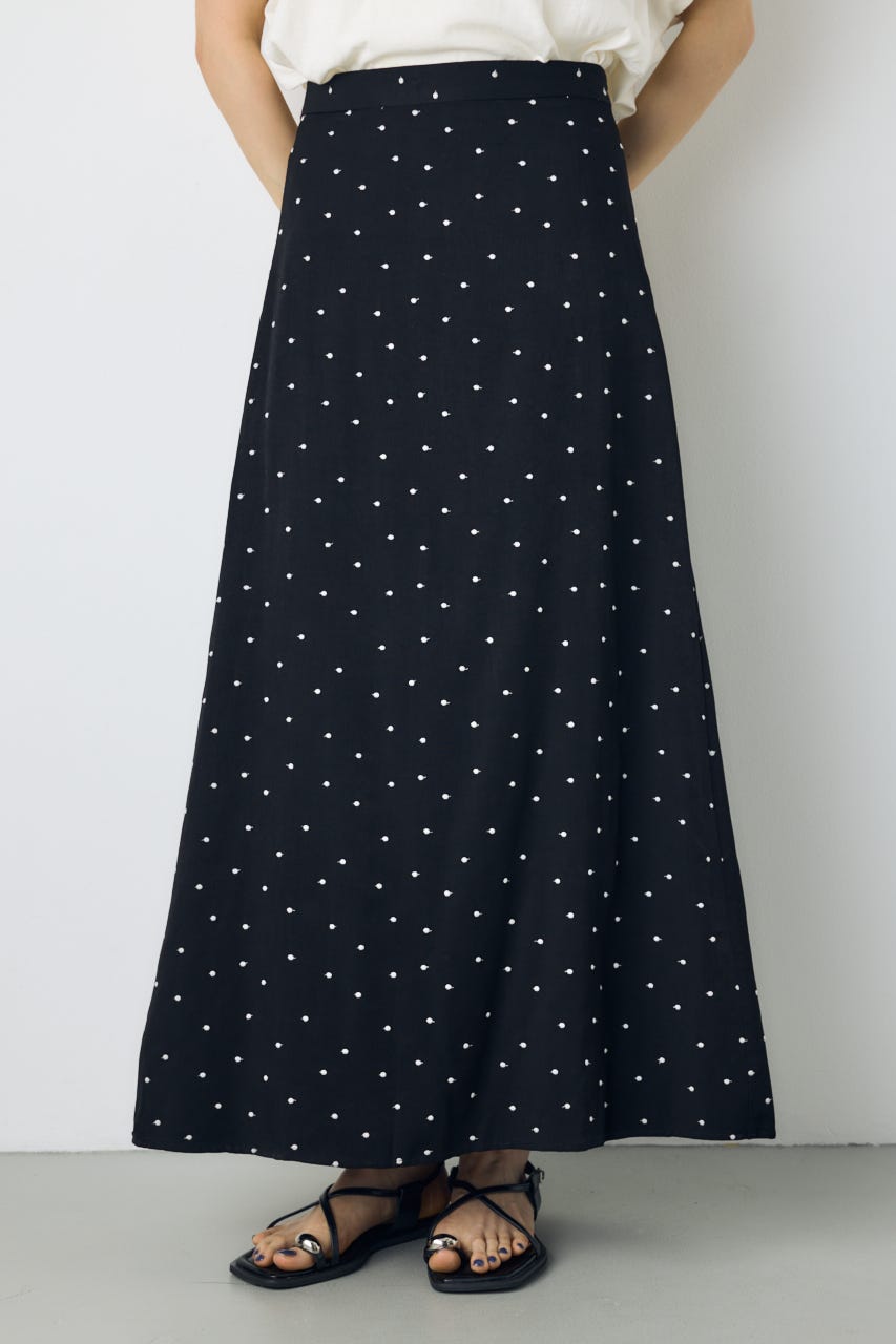 ドット刺繍ナロースカート 柄BLK S