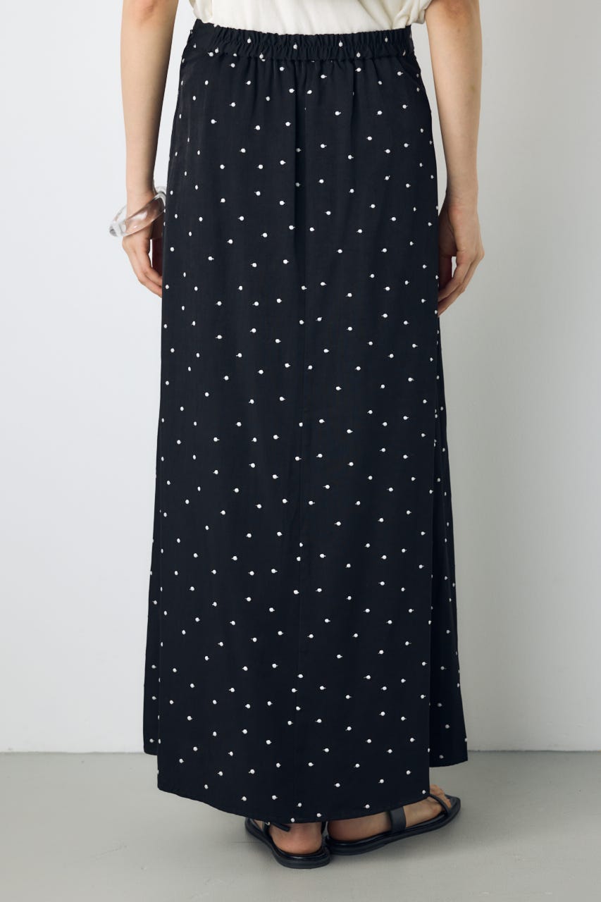 ドット刺繍ナロースカート 柄BLK S