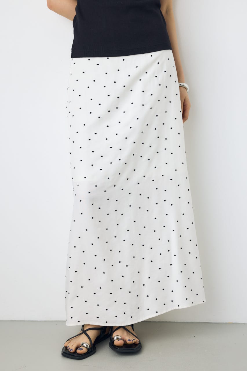ドット刺繍ナロースカート 柄WHT S
