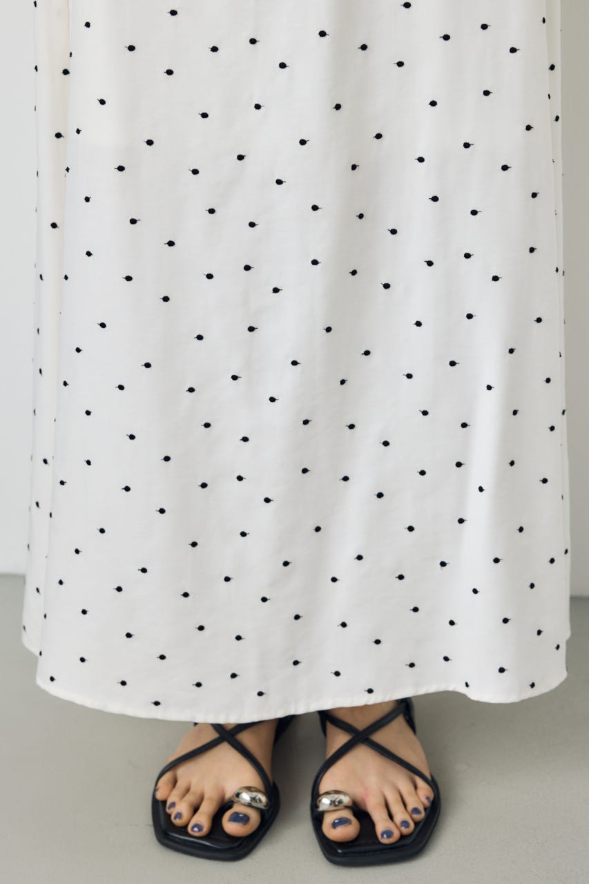 ドット刺繍ナロースカート 柄WHT S