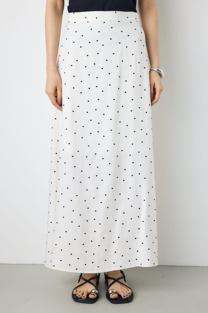ドット刺繍ナロースカート 柄WHT S
