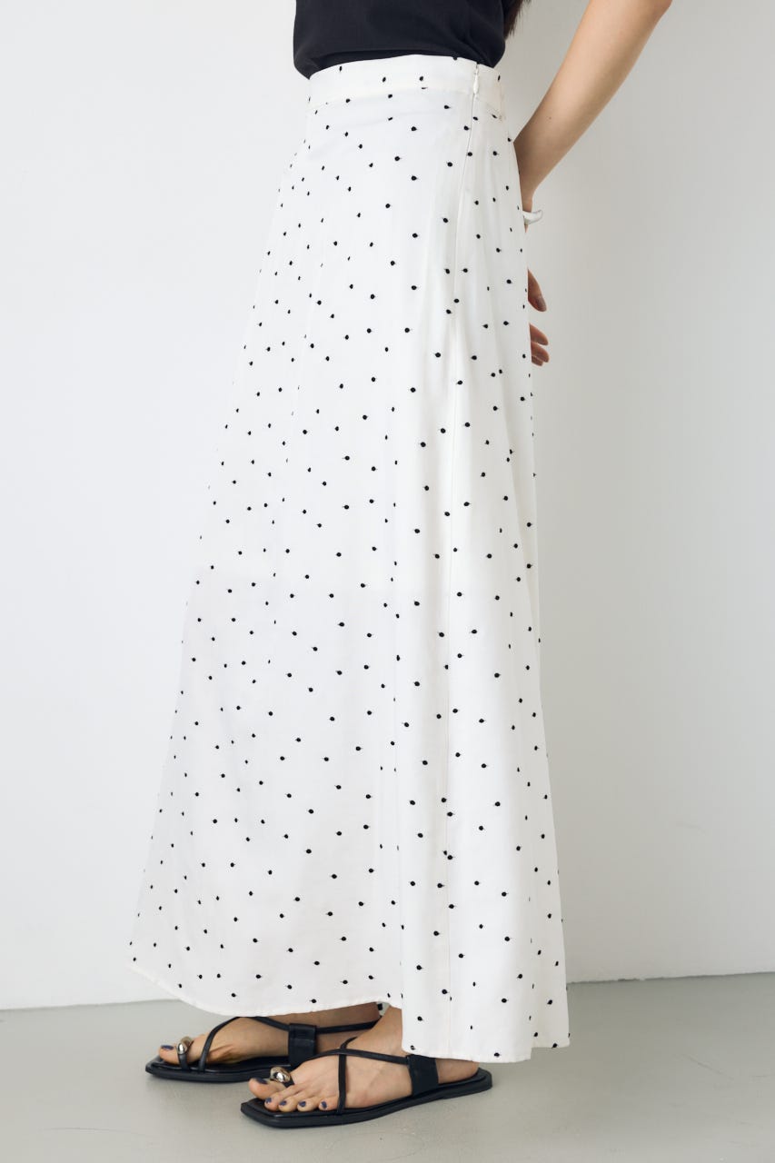 ドット刺繍ナロースカート 柄WHT S
