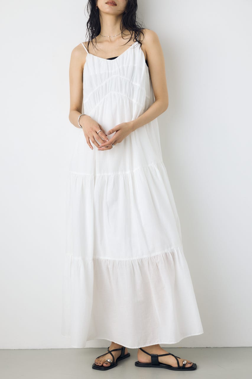 ギャザーティアードコットンキャミワンピース O/WHT S