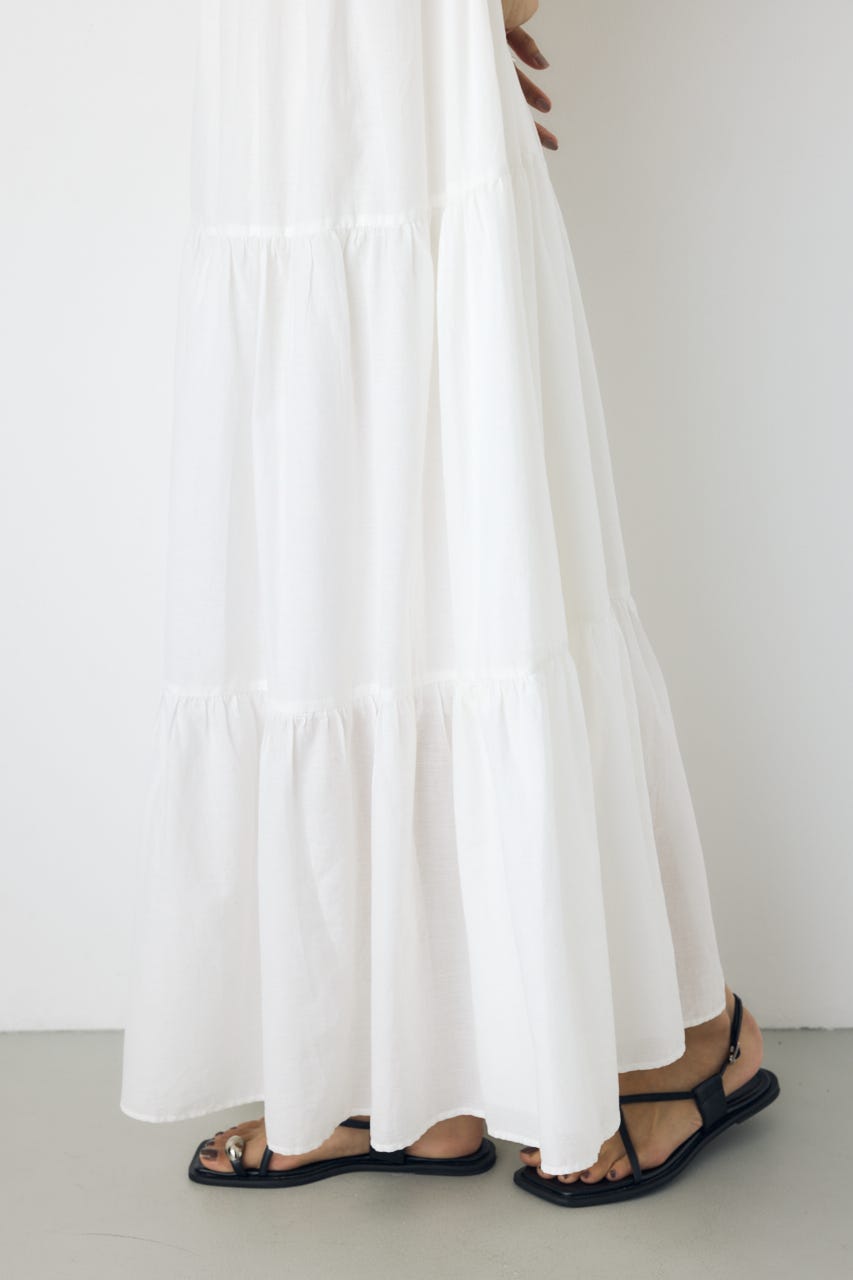 ギャザーティアードコットンキャミワンピース O/WHT S