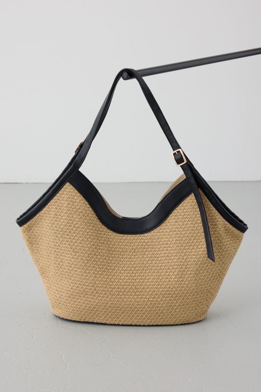 フェイクレザーパイピング雑材トートバッグ BLK FREE