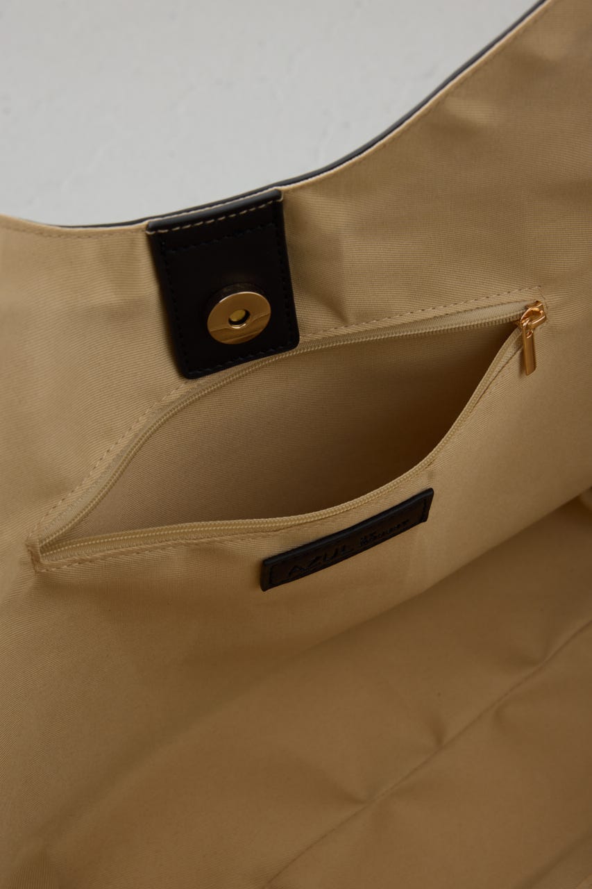 フェイクレザーパイピング雑材トートバッグ BLK FREE