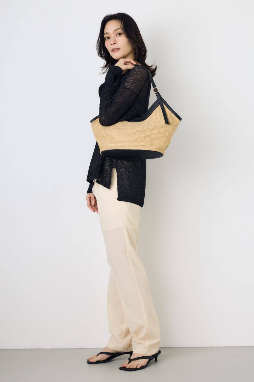 フェイクレザーパイピング雑材トートバッグ BLK FREE